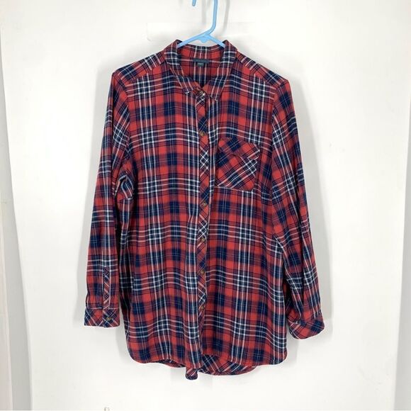 J Jill Size Large Blue and Pink Flannel Button Front L/S Shirt - Picture 1 of 9
